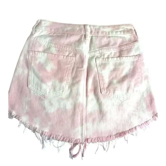 PacSun Tie-Dye High Rise Denim Jeans Mini Skirt | Pink | sz 24 NEW - Picture 5 of 11
